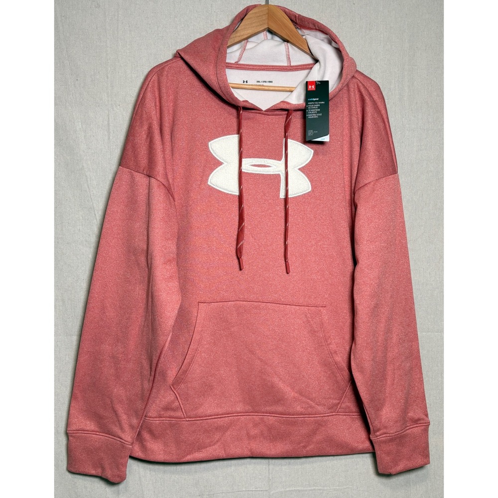 Under Armour Womens ColdGear Loose Hoodie Pink Heather Fleece Logo 2XL NEW
